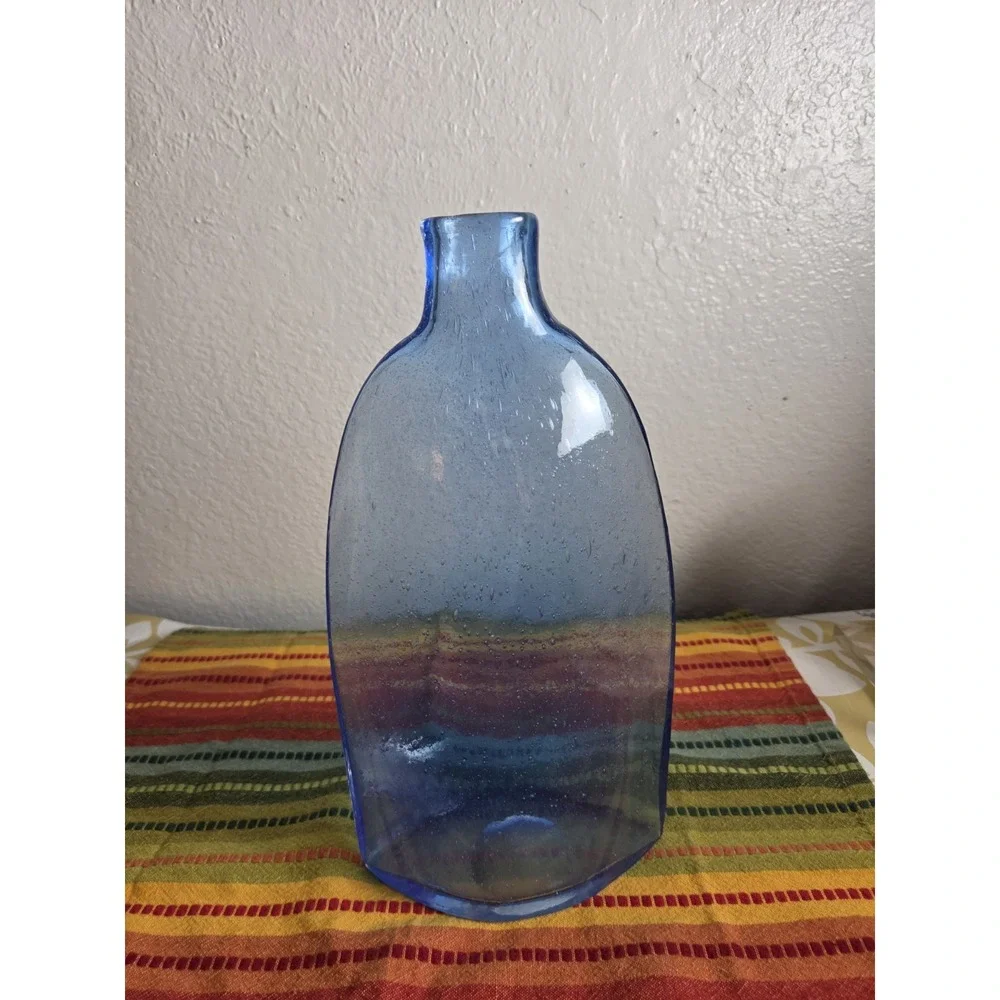Toshichi Iwata style hand blown blue glass bottle Minimalist